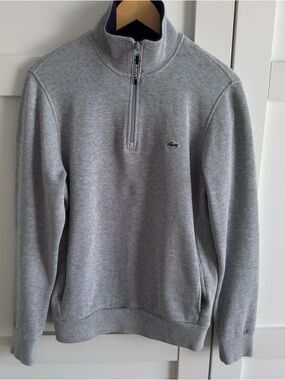 Lacoste Men's Light Grey Half-Zip Pullover with Green Crocodile
